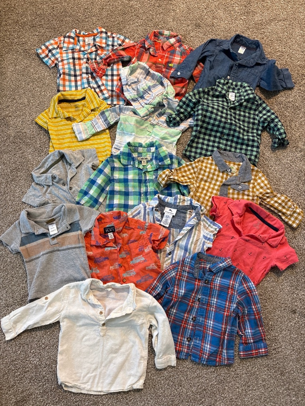 Baby boy toddler bundle lot of 15 collared shirts onesies bodysuits 12 months